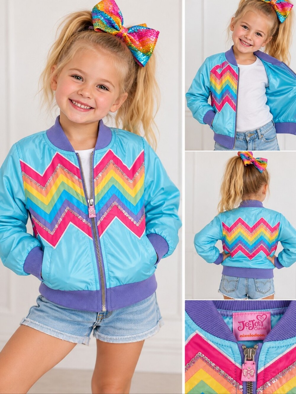 JoJo’s Closet Nickelodeon Rainbow Bomber Jacket Girls 4/5 Sequin Y2K